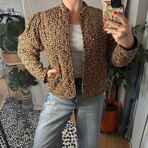 Leopard Print Quilted Reversible Jacket Brown Black Fits Small